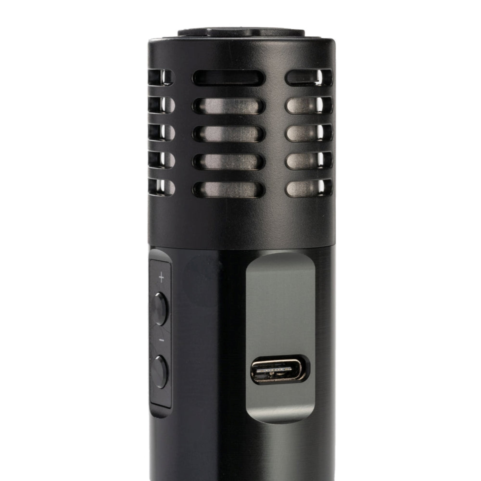 an electronic device with a black cover on a white background