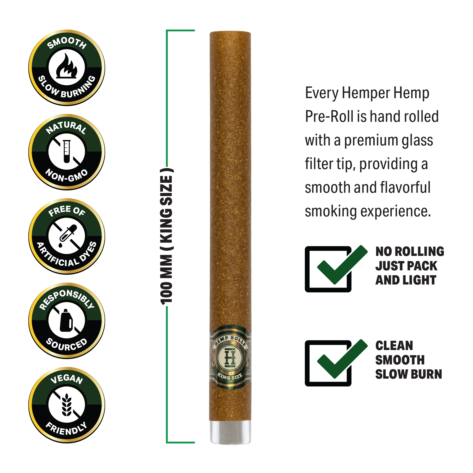 Pre-Rolled 2PK King Size Glass Tipped Hemp Rolls | 12ct Display