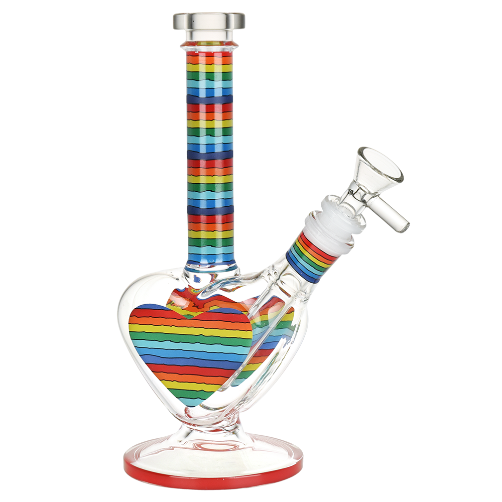 Rainbow Striped Heart Glass Bong